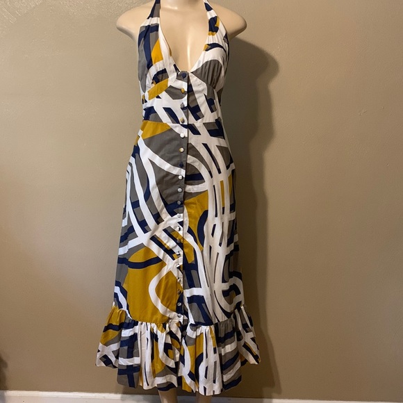 Anthropologie Dresses & Skirts - Anthropologie Mauve size 4 multicolored button down ruffled halter dress